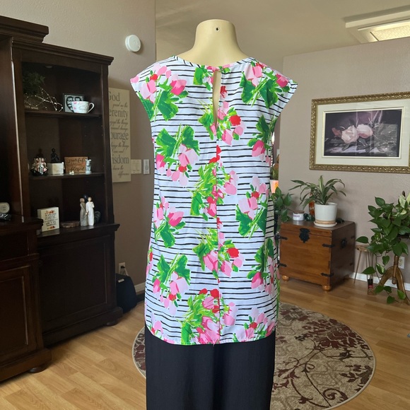 Merona pink, green, black & white sleeveless blouse-size M - Picture 10 of 10